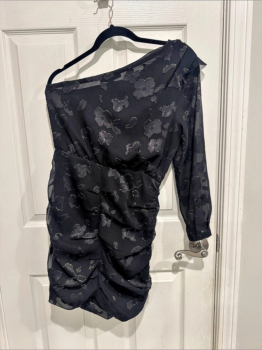 All Saints Floral Ruched Mini Dress in Black